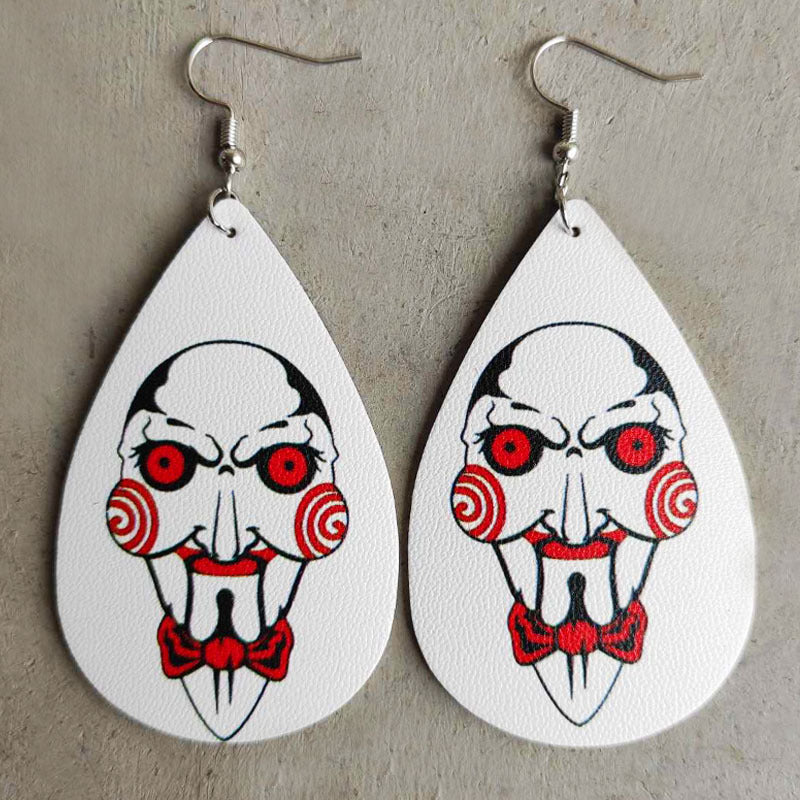 Wholesale Halloween Leather Horror Clown Blood Rainbow Leopard Earrings